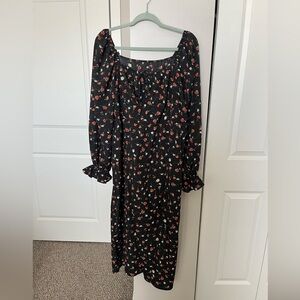 SHEIN black Floral Long Sleeve Midi Dress - Women's